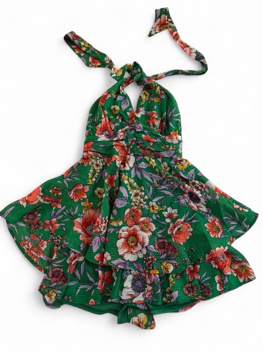 Green Floral Halter Romper